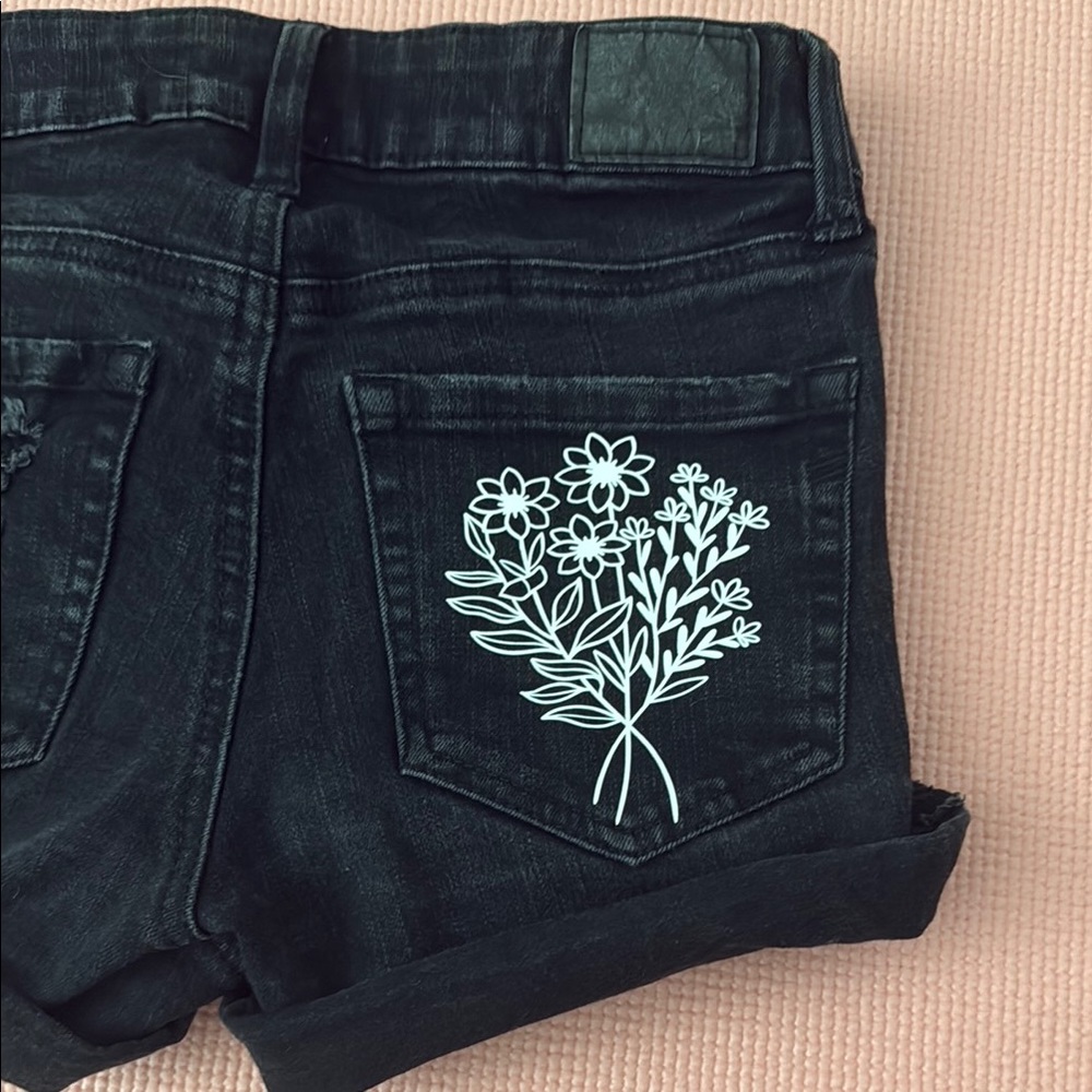 Floral Embroidered Black high waisted Shorts